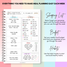 Load image into Gallery viewer, Weekly Meal Planner & Food Diary | Food Journal for Tracking Meals & Shopping, Grocery List | Meal Prep Planner | A5 Rainbow