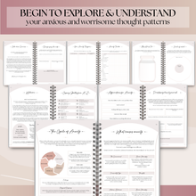 Load image into Gallery viewer, Anxiety Journal, Anxiety Worksheets, Anxiety Relief Workbook, Guided Prompts, CBT Therapy Notebook, Mental Health Wellness | A5