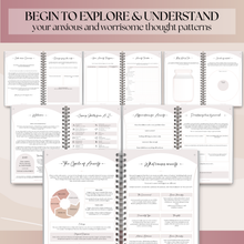 Load image into Gallery viewer, Anxiety Journal, Anxiety Worksheets, Anxiety Relief Workbook, Guided Prompts, CBT Therapy Notebook, Mental Health Wellness | A5 Lux