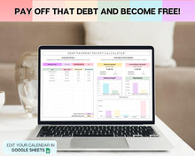 Load image into Gallery viewer, Dave Ramsey Debt Snowball Calculator | Google Sheets Debt Payoff Automated Tracker Template | Budget Planner Spreadsheet | Colorful