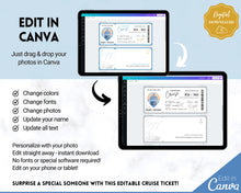 Load image into Gallery viewer, Cruise Ticket Template | Editable Boarding Pass Cruise Vacation Ticket for a Surprise Trip