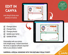 Load image into Gallery viewer, LAS VEGAS Ticket Template | Editable Boarding Pass Plane Airline Ticket for a Surprise Trip