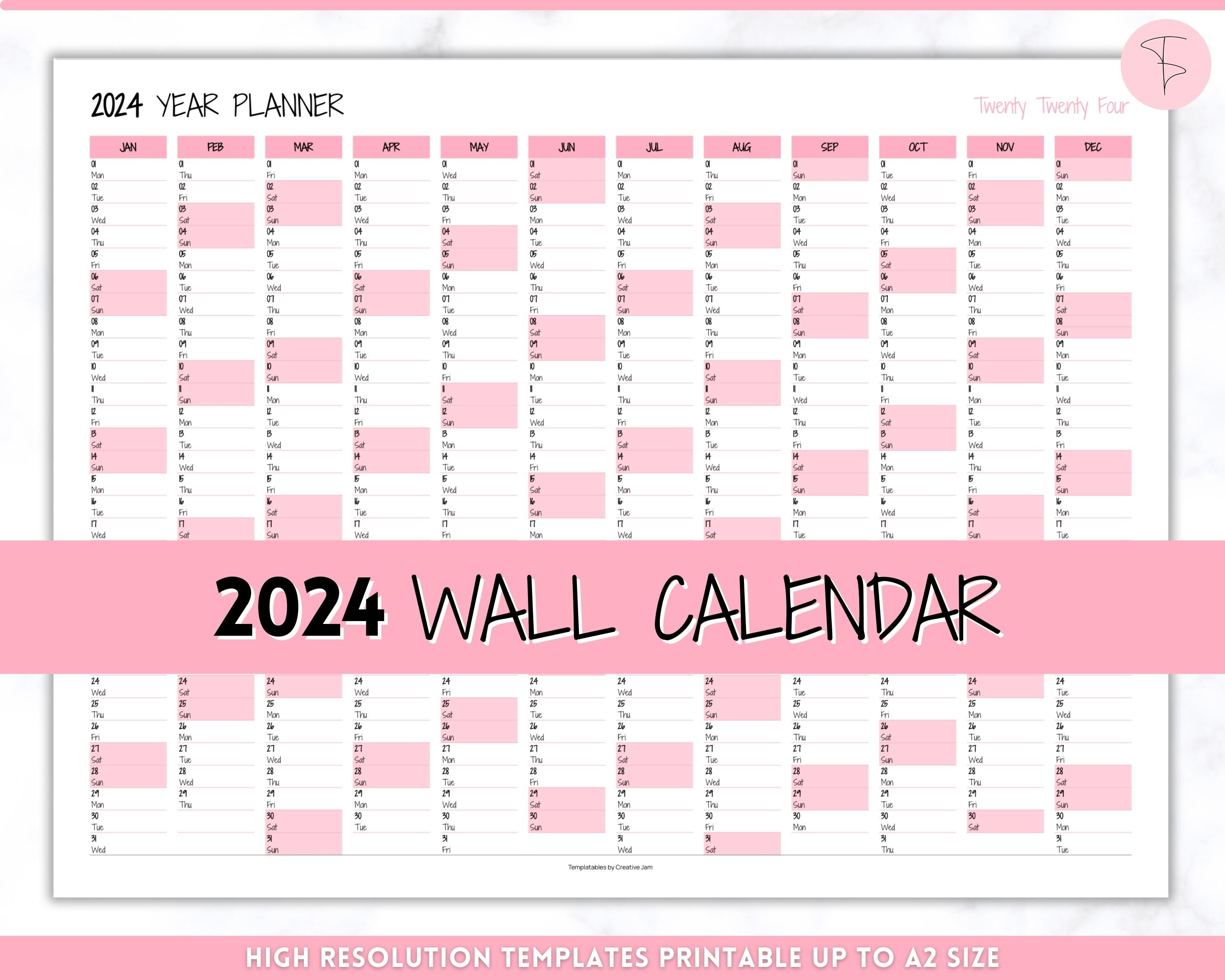 2024 Wall Calendar Large, Modern, Minimalist Printable Year Planner!