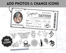 Load image into Gallery viewer, Tattoo Ticket Template | EDITABLE Tattoo Gift Certificate Voucher