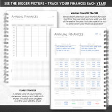 Load image into Gallery viewer, Budget Planner & Monthly Bill Organizer | Finance Planner, Financial Savings, Debt, Income, Expenses, Spending & Bill Trackers | A5