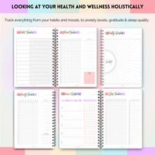 Load image into Gallery viewer, Wellness Journal | 90 Day Health, Fitness, Gratitude, Mindfullness, Wellbeing, Habit, Goals, Diet &amp; Food Tracker | A5 Pastel Rainbow
