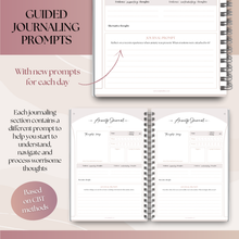 Load image into Gallery viewer, Anxiety Journal, Anxiety Worksheets, Anxiety Relief Workbook, Guided Prompts, CBT Therapy Notebook, Mental Health Wellness | A5 Lux