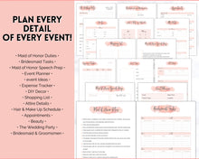 Load image into Gallery viewer, 50pg Maid of Honor Planner Bundle - Matron of Honor Wedding Planner | To Do List for Bridal Showers & Bachelorette | Pink Watercolor
