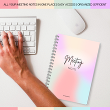 Load image into Gallery viewer, Meeting Minutes Note Taking Professional Notebook | Plan, Record and Track Actions from all your Important Meetings | A5 Pastel Rainbow