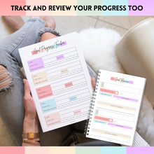 Load image into Gallery viewer, Goal Planner | SMART Goal Setting Kit for the New You, Monthly Habits, Reflections & Vision Boards | Pastel Rainbow A5