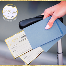 Load image into Gallery viewer, GOLD Scratch & Reveal Travel Ticket - Personalized Surprise Boarding Pass Gift with ENVELOPE | Golden Ticket, Unique Flight Travel Gift for Anniversary, Birthday, Valentines & Christmas Holidays
