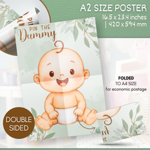 Load image into Gallery viewer, Templatables Pin the Dummy Baby Shower Party Game – Double Sided A2 Poster, 35 Stickers, Fun Baby Shower or Gender Reveal Party Game