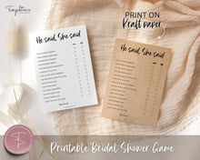 Load image into Gallery viewer, 'He Said She Said' Bridal Shower Game Printable