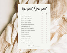 Load image into Gallery viewer, 'He Said She Said' Bridal Shower Game Printable