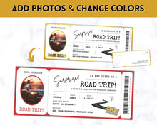 Load image into Gallery viewer, Road Trip Ticket Template | EDITABLE Suprise Road Trip Ticket Invitation | Gold