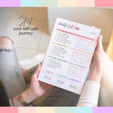 Load image into Gallery viewer, Self Care Planner | 1 Year Wellness, Self-Care, Health & Wellbeing Planner to Start and Build your Self Care Routine | A5 Pastel Rainbow