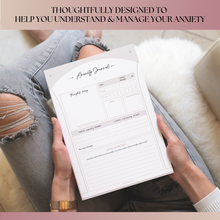 Load image into Gallery viewer, Anxiety Journal, Anxiety Worksheets, Anxiety Relief Workbook, Guided Prompts, CBT Therapy Notebook, Mental Health Wellness | A5