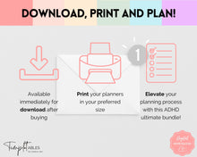 Load image into Gallery viewer, Ultimate ADHD Planner Bundle | Printable ADHD Neurodivergent Daily Life Planner, Fitness, Goal, Finances & Budget, Self Care Planner | Pastel Rainbow