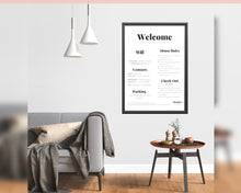 Load image into Gallery viewer, 1 Page Airbnb Welcome Poster Template, Wifi Password Sign Printable, Welcome Book, House Rules, Host, Vacation Rental, Check Out Instruction | Bold