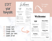 Load image into Gallery viewer, 1 Page Airbnb Welcome Poster Template, Wifi Password Sign Printable, Welcome Book, House Rules, Host, Vacation Rental, Check Out Instruction | Bold