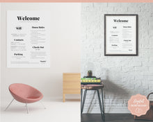 Load image into Gallery viewer, 1 Page Airbnb Welcome Poster Template, Wifi Password Sign Printable, Welcome Book, House Rules, Host, Vacation Rental, Check Out Instruction | Bold