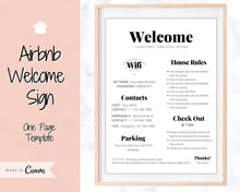 Load image into Gallery viewer, 1 Page Airbnb Welcome Poster Template, Wifi Password Sign Printable, Welcome Book, House Rules, Host, Vacation Rental, Check Out Instruction | Bold