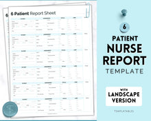 Load image into Gallery viewer, 6 Patient Nurse Report Sheet to Organize your Shifts | Nurse Brain Sheet, ICU Nurse Report Patient Assessment Template | Blue