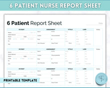 Load image into Gallery viewer, 6 Patient Nurse Report Sheet to Organize your Shifts | Nurse Brain Sheet, ICU Nurse Report Patient Assessment Template | Blue