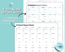 Load image into Gallery viewer, 6 Patient Nurse Report Sheet to Organize your Shifts | Nurse Brain Sheet, ICU Nurse Report Patient Assessment Template | Blue
