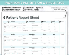 Load image into Gallery viewer, 6 Patient Nurse Report Sheet to Organize your Shifts | Nurse Brain Sheet, ICU Nurse Report Patient Assessment Template | Blue