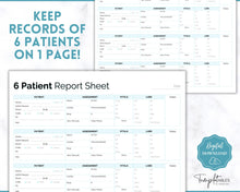 Load image into Gallery viewer, 6 Patient Nurse Report Sheet to Organize your Shifts | Nurse Brain Sheet, ICU Nurse Report Patient Assessment Template | Blue