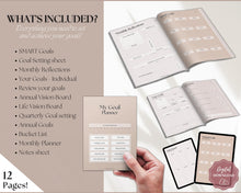 Load image into Gallery viewer, Goal Journal Printable BUNDLE | 2023 Goals Planner, SMART Goal Setting Kit, Monthly Habits, Productivity, Vision Board | Lux