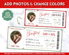 Load image into Gallery viewer, EDITABLE Christmas Boarding Ticket Template | Surprise Xmas Boarding Pass, Fake Plane Ticket Printable Template | Red