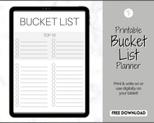 Load image into Gallery viewer, FREE - Bucket List Printable Bundle | Top 100 things to do, Wish List Holiday, Travel and New Year Planner | Mono