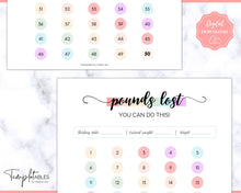 Load image into Gallery viewer, Pounds Lost Tracker Bundle - 10 20, 30, 50, 100 lbs Printable Weight Loss Printables | Swash Rainbow