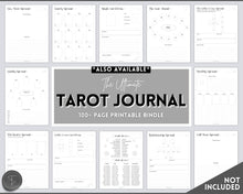 Load image into Gallery viewer, Tarot Card Trackers & Monthly Readings | Learn Tarot Card Readings, Tarot Spreads | Beginner Tarot Planner Workbook, Grimoire & Cheat Sheets | Mono