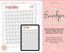 Load image into Gallery viewer, 10k Envelope Challenge, 10000 Savings Tracker Printable, 100 Envelopes Save, Budget Cash Envelope, 100 day challenge, Money Saving Finance | Pink Scrawl