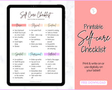 Load image into Gallery viewer, FREE - Self Care Checklist, Self-Care Planner & Selfcare Journal Tracker | Wellness Planner, Daily Wellbeing, Mindfulness, Mental Health Kit | Pastel Rainbow