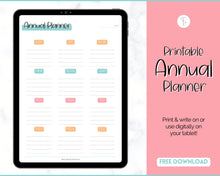Load image into Gallery viewer, FREE - Annual Planner Printable, Annual Calendar, To Do List Printable, Undated Schedule, Productivity Template | Colorful Sky