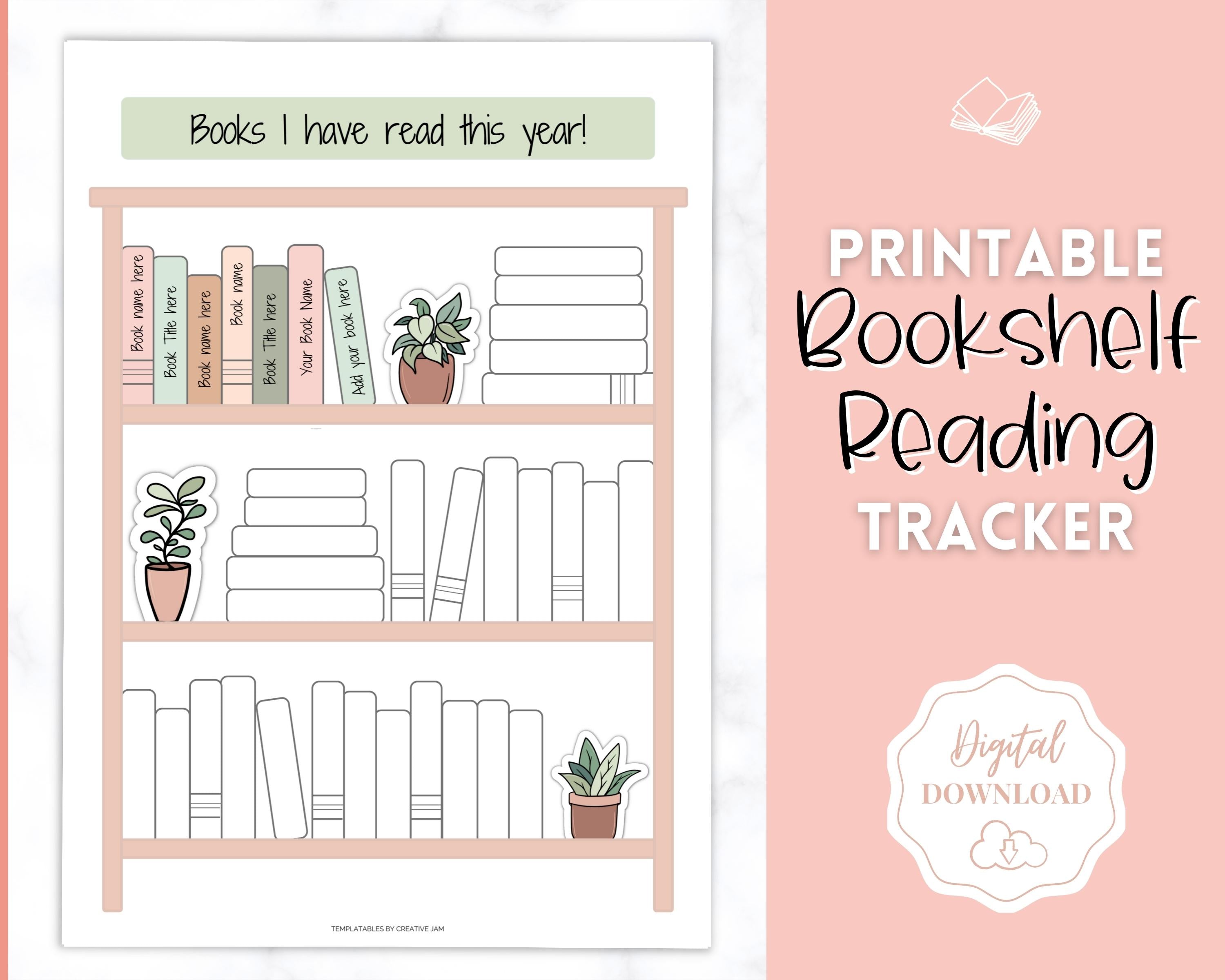 Bookshelf Reading Tracker Printable | Reading Journal, Book Review &  Tracker, Reading Planner & Challenge | Sky