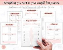 Load image into Gallery viewer, Weight Loss Tracker BUNDLE |  Fitness Planner Printable, Pounds Lost Tracker, Body Measurements & Meal Planner | Pink Swash