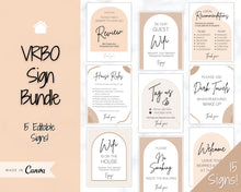 Load image into Gallery viewer, 15 Airbnb Posters | Editable Template Sign Bundle, Wifi password Sign, Check Out Signs for Airbnb Superhosts | Arch
