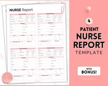 Load image into Gallery viewer, 4 Patient Nurse Report Sheet to Organize your Shifts | Nurse Brain Sheet, ICU Nurse Report Patient Assessment Template | Pink
