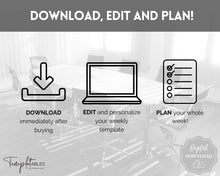 Load image into Gallery viewer, EDITABLE Weekly Planner 1 Page Templates | 2023 Weekly Schedule, To Do List Printable & Habit Tracker templates | Mono Style 2