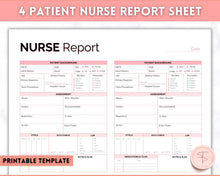 Load image into Gallery viewer, 4 Patient Nurse Report Sheet to Organize your Shifts | Nurse Brain Sheet, ICU Nurse Report Patient Assessment Template | Pink