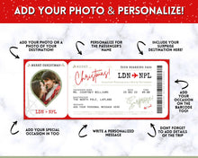 Load image into Gallery viewer, EDITABLE Christmas Boarding Ticket Template | Surprise Xmas Boarding Pass, Fake Plane Ticket Printable Template | Red