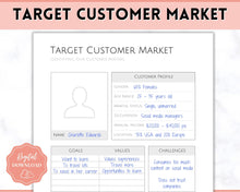 Load image into Gallery viewer, Target Audience Customer Market Template | Customer Avatar Market Research Worksheet, Ideal Client Buyer Persona Profile | Mono