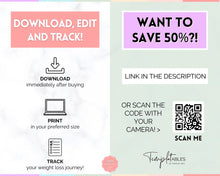 Load image into Gallery viewer, Weight Loss Tracker BUNDLE |  Fitness Planner Printable, Pounds Lost Tracker, Body Measurements & Meal Planner | Swash Rainbow