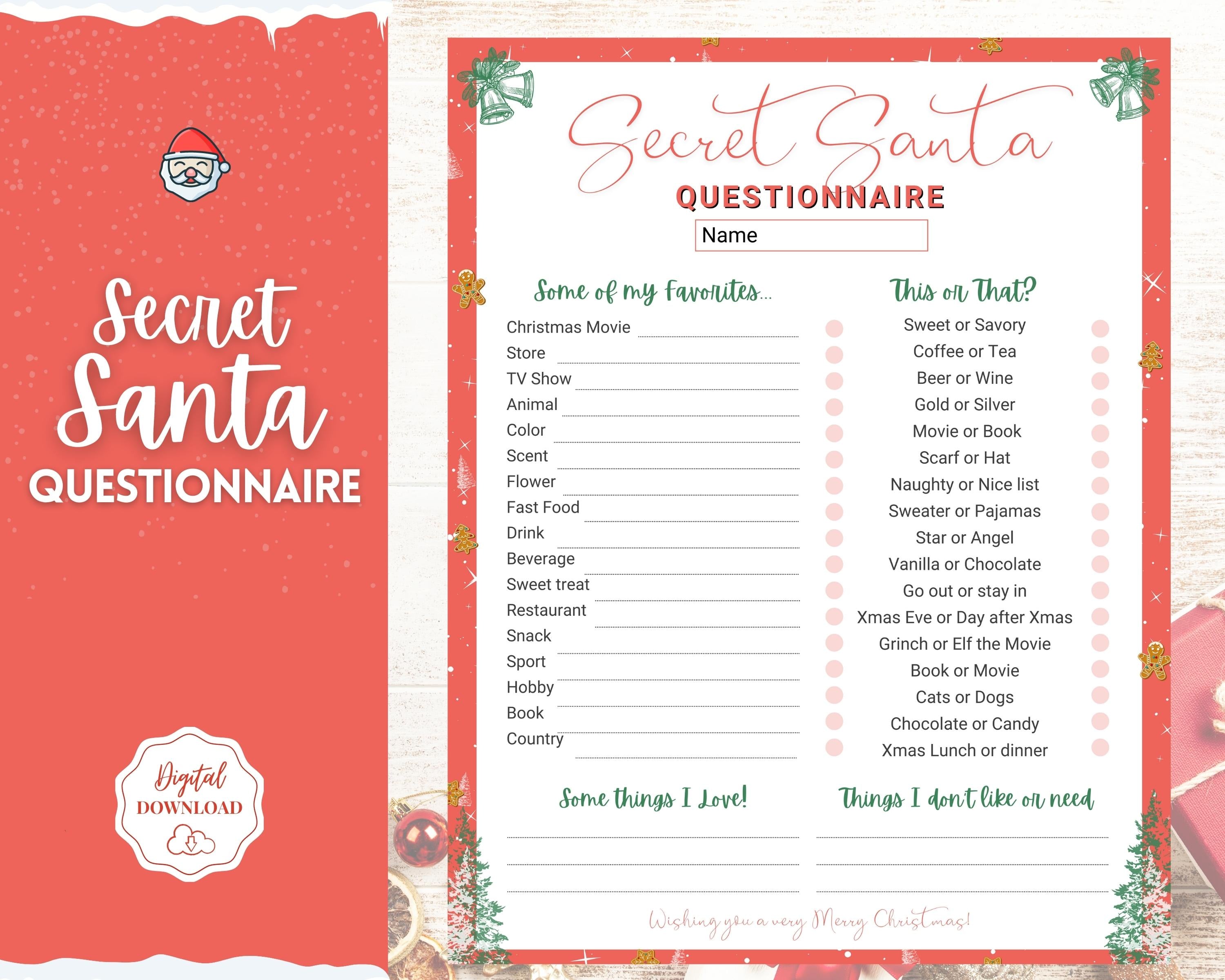 Printable Secret Santa Questions Printable Secret Santa Questions
