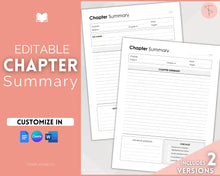 Load image into Gallery viewer, Chapter Summary Template | EDITABLE Essay Study Guide & Textbook Outline Review for Students | Minimalist